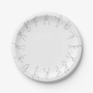 Dancing Halloween Skeletons - white Paper Plate