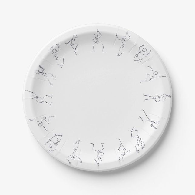Dancing Halloween Skeletons - white Paper Plate (Front)