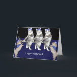 Dancing Hanukkah Kitties Holiday Card<br><div class="desc">Dogs bow to the mighty HanukKAT. Cut the Hanukkah Cats dancing.</div>