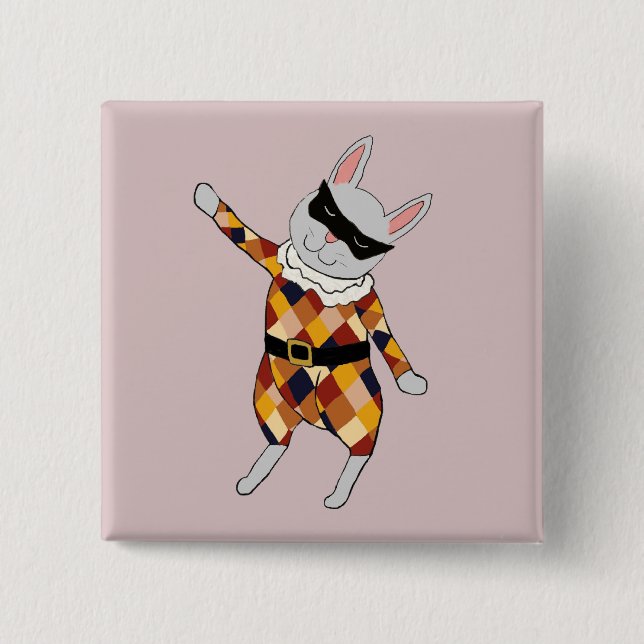 Dancing Harlequin Bunny Button (Front)