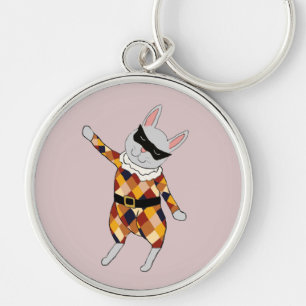 Dancing Harlequin Bunny Keychain