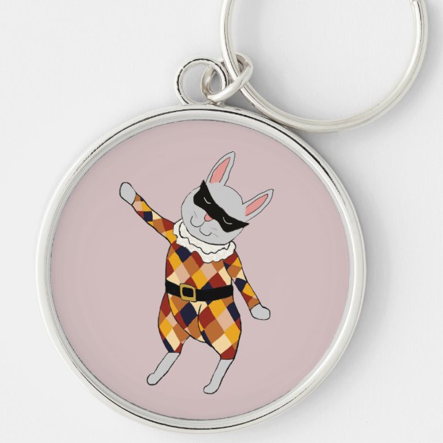 Dancing Harlequin Bunny Keychain (Front)