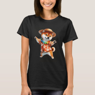 Dancing Hawaiian Corgi with Tropical Flowers Dog L T-Shirt