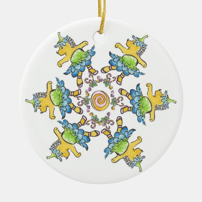 Dancing Hedgehogs Ceramic Tree Decoration (Front)