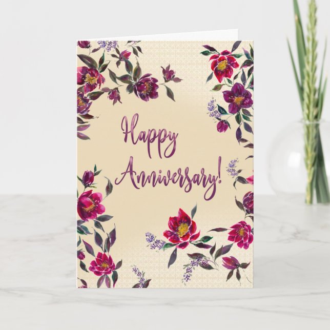 Dancing Hellebores Watercolor Anniversary Card  (Front)