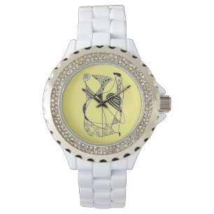 "Dancing Hen" abstract chicken with garden flowers Watch