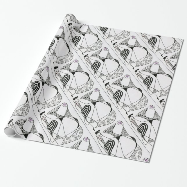 "Dancing Hen" Abstract Design Wrapping Paper (Unrolled)