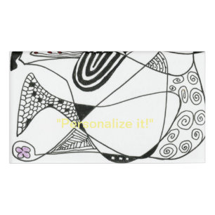 "Dancing Hen" black and white line design Name Tag