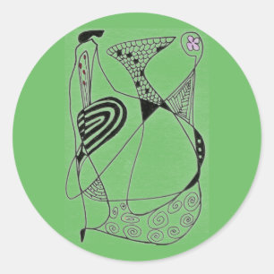 "Dancing Hen on Green" Abstract Design Sticker