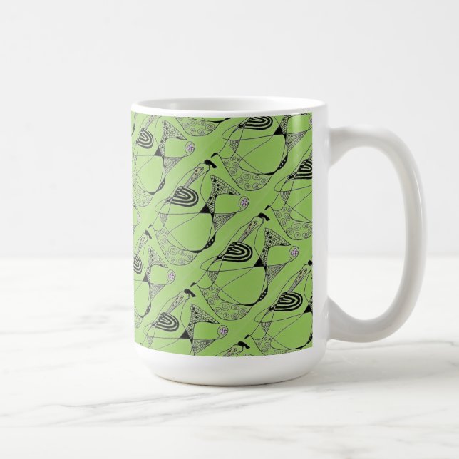 "Dancing Hen on Green Tiled" Abstract Design Mug (Right)