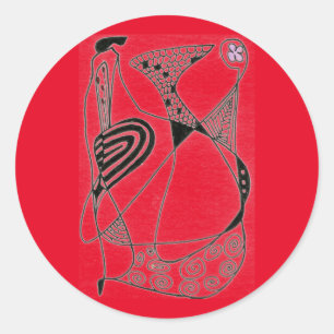 "Dancing Hen on Red" Abstract Design Sticker