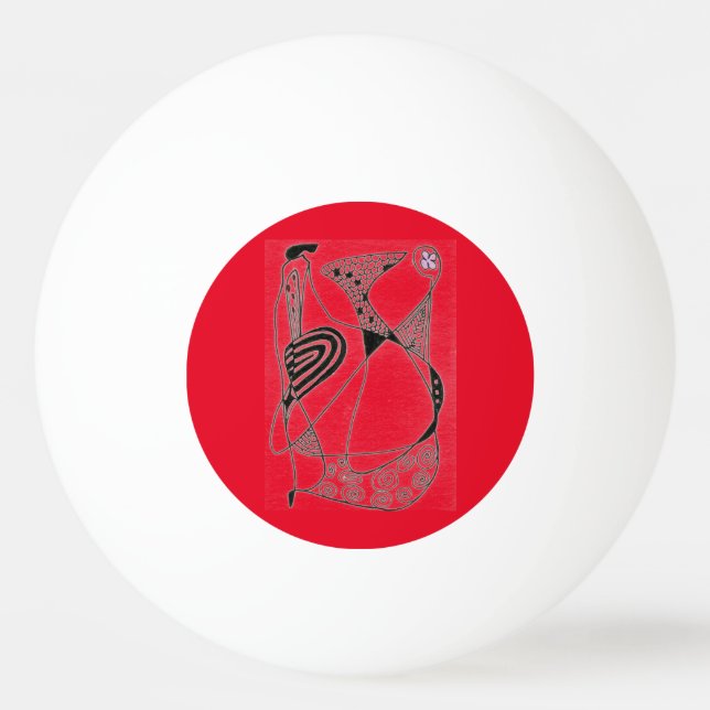"Dancing Hen on red" Abstract Ping Pong Ball (Front)