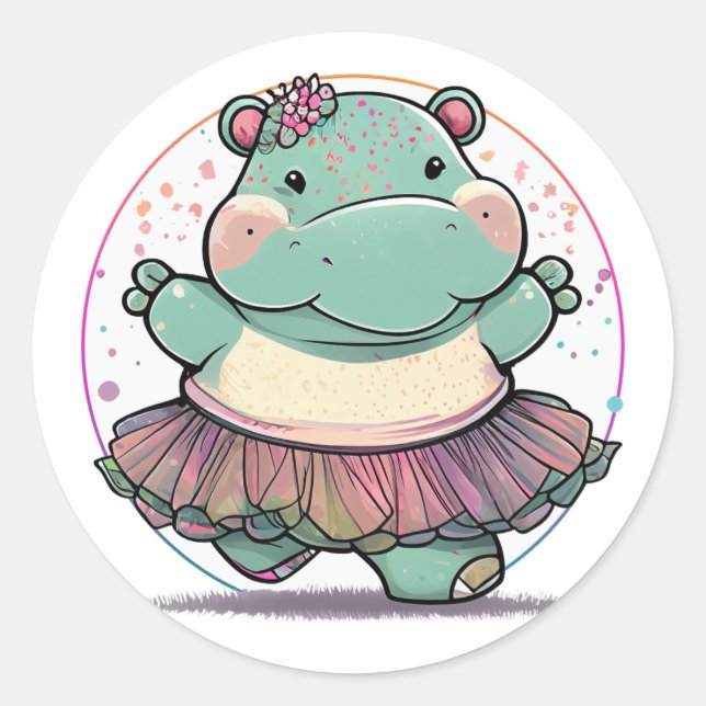 Dancing Hippo in a Tutu Classic Round Sticker (Front)