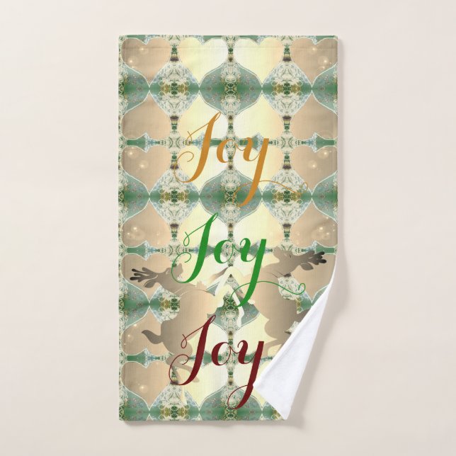 Dancing Holiday Reindeer w "Joy Joy Joy" Hand Towel (Hand Towel)