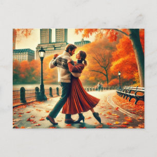 Dancing in Central Park New York Autumn Postcard