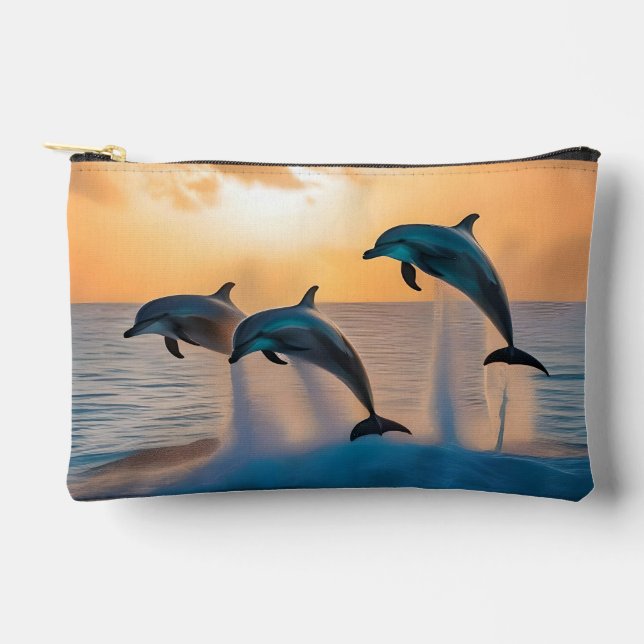 Dancing in the Dusk: Three Dolphins Leaping  Accessory Pouch (Front)