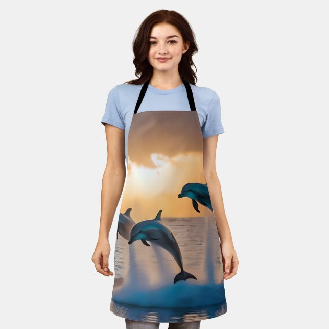 Dancing in the Dusk: Three Dolphins Leaping  Apron (Worn)