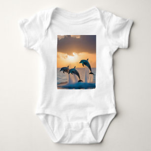 Dancing in the Dusk: Three Dolphins Leaping  Baby Bodysuit