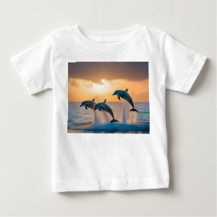 Dancing in the Dusk: Three Dolphins Leaping Baby T-Shirt