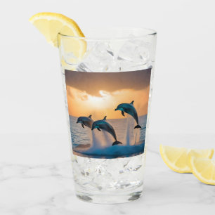 Dancing in the Dusk: Three Dolphins Leaping  Glass