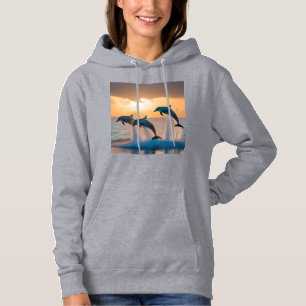 Dancing in the Dusk: Three Dolphins Leaping Hoodie