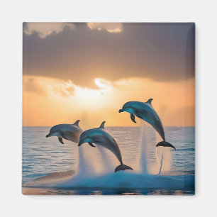 Dancing in the Dusk: Three Dolphins Leaping Magnet