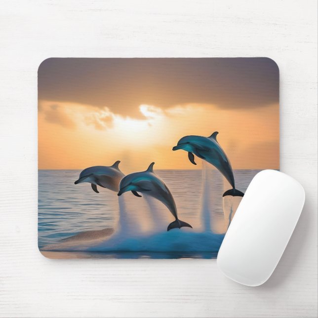 Dancing in the Dusk: Three Dolphins Leaping  Mouse Pad (With Mouse)