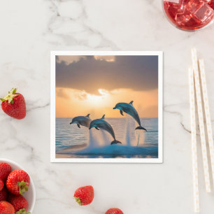 Dancing in the Dusk: Three Dolphins Leaping  Napkin