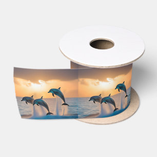 Dancing in the Dusk: Three Dolphins Leaping Satin Ribbon