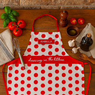 "Dancing in the Kitchen" – White & Red Polka Dots Apron