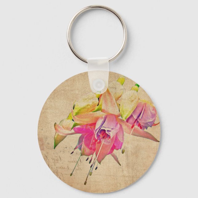 Dancing In The Wind - Fuchsia Flowers Key Ring (Front)