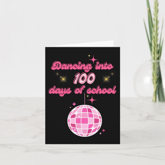 Dancing Into 100 Days Of School With Pink Disco Ba Card (Front)
