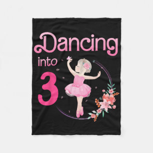 Dancing Into 3 3rd Bday Party Ballerina Ballet For Fleece Blanket