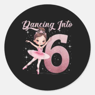 Dancing Into 6 Birthday Party Ballet Girls  Classic Round Sticker