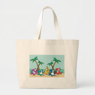 Dancing Island Parrots Large Tote Bag