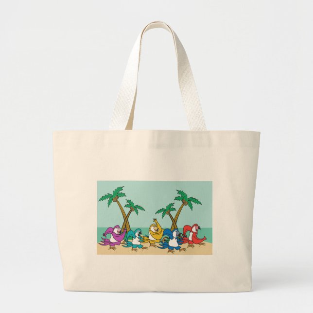 Dancing Island Parrots Large Tote Bag (Front)