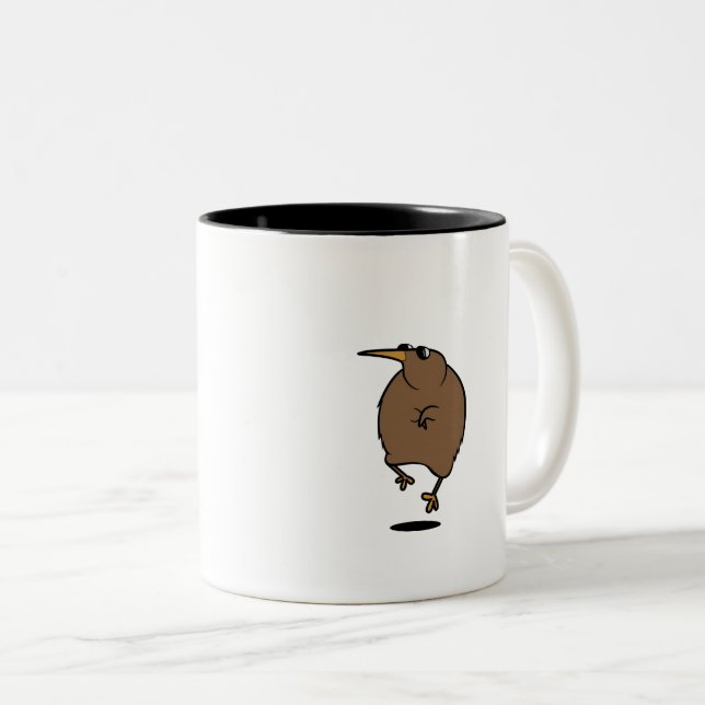 Dancing kiwi with sunglasses Two-Tone coffee mug (Front Right)