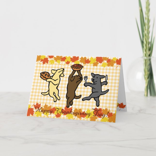 Dancing Labrador Trio Thanksgiving Holiday Card (Front)