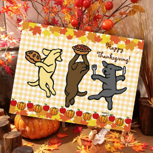 Dancing Labrador Trio Thanksgiving Holiday Postcard