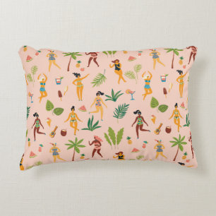 Dancing ladies, palm leaves pattern. decorative cushion