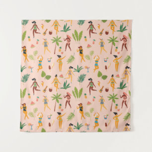 Dancing ladies, palm leaves pattern. tapestry