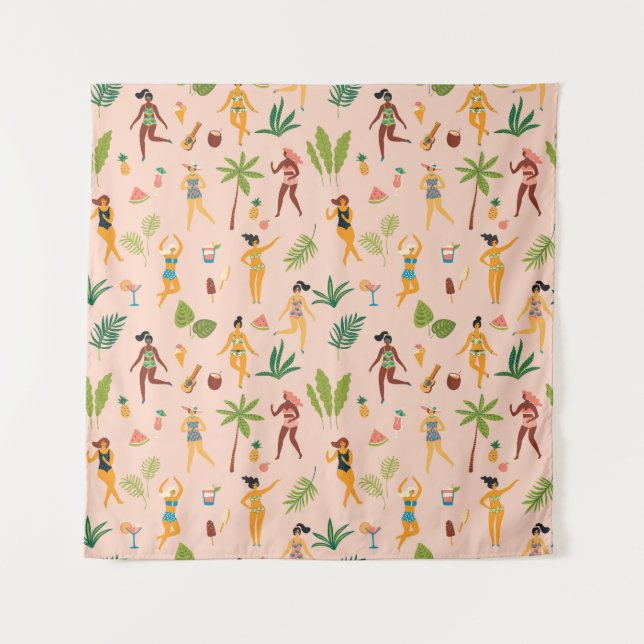 Dancing ladies, palm leaves pattern. tapestry (Front)