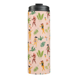 Dancing ladies, palm leaves pattern. thermal tumbler