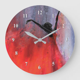 Dancing Lady in Red - Abstract Original Painting  Large Clock