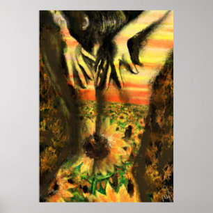 Dancing Lady in Sunflowers - Original Painting Art Poster