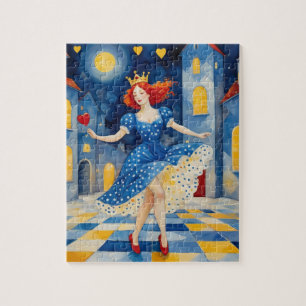 Dancing Lady With Red Hair Blue Dress Gold Crown Jigsaw Puzzle