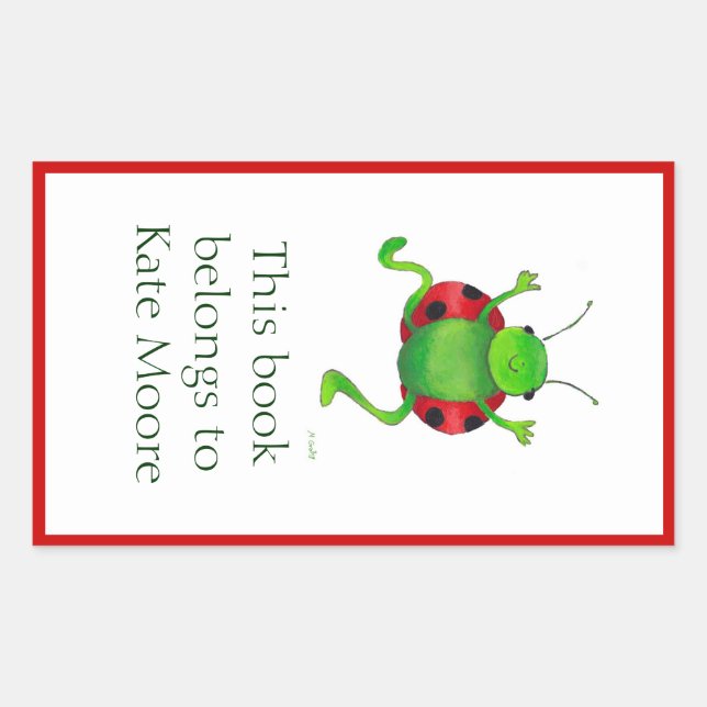 Dancing ladybug bookplate rectangular sticker (Front)