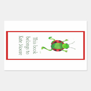 Dancing ladybug bookplate rectangular sticker