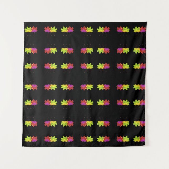 DANCING LEAF DESIGN ON BLACK  TAPESTRY (Front)