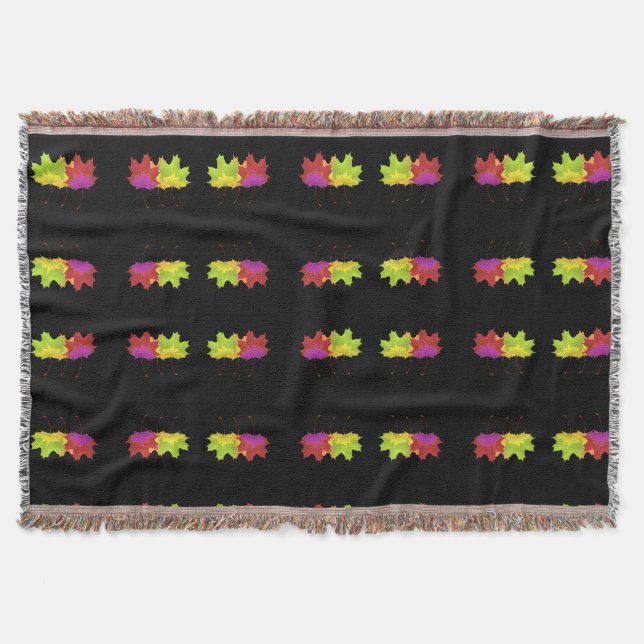 DANCING LEAF DESIGN ON BLACK     THROW BLANKET (Front)